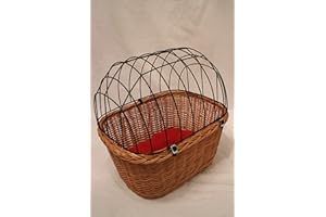 MARCUS´ WEIDENHANDEL Hundefahrradkorb für Fahradlenker aus Weide mit Metallgitter und Kissen XL oder XXL Weidenkorb Hundekorb Lenkerkorb Einkaufskorb (XL mit Kissen)