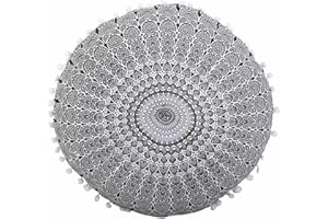 ‎CASA MORO Casa Moro Indisches Yogakissen Mandala Saira Schwarz Weiß mit Füllung Ø 55cm x Höhe 12cm rund aus Baumwolle | Orientalisches Sitzkissen Zierkissen | MA4506