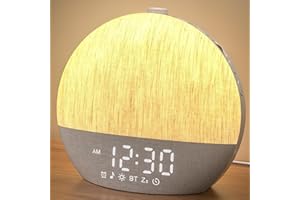 ‎LIORQUE LIORQUE Tageslichtwecker, Lichtwecker Sonnenaufgang Wecker mit Wake Up Light, 17 Lichtfarben, 30 Beruhigenden Klängen, Dual-Alarm & Bluetoothfunktion - Stoffdesign, Erwachsene Kinder