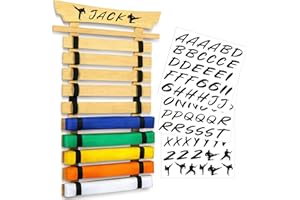Winartton 10 Belts Karate Belt Display Rack with Stickers, Taekwondo Belt Display Holder, Martial Arts Belt Display, No Assembly Required, BJJ Hanging Holder for Adult