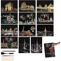 Set De 12 Papeles Para Rascar Arte - 7 Kits De Pintura Con Palos De Bambú Y Pinceles | Manualidades Creativas Para Niños Y Adultos