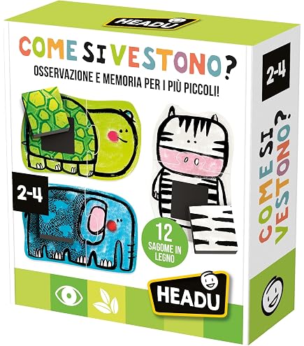 Puzzle Tactile HEADU - 4 Puzzles Animaux Sauvage Avec Relief - Jeu éducatif 2-4 Ans - Fabriqué En Italie
