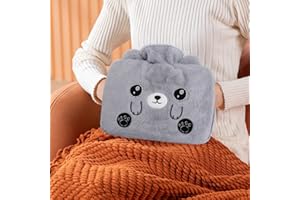 SelfTek Hot Water Bottle with Cover, Hot Water Bag with Cosy Fluffy Cover, Hot Water Bottles with Hands Pocket, Warm Water Bottle for Hands Warmer for Women Men Kids
