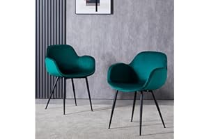 LeChamp Set of 2 Velvet Dining Chair Occasional Armchair with Armrests & Backrest Leisure Chair for Kitchen Lounge Bedroom Living Room Accent Tub Chair with Upholstered Soft Seat DarkGreen…