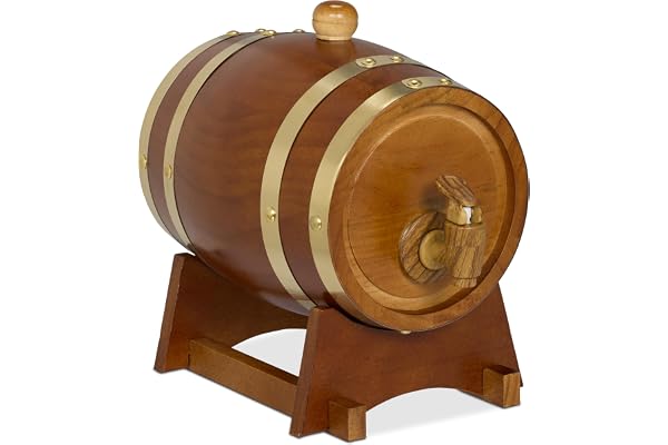 Relaxdays Fût 1,25 l, en Bois, Robinet, Support, pour Stocker Votre vin ou spiritueux préféré, Marron foncé