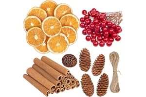 MELLIEX 76 Piezas Decoración Navideña, Corona de Adviento Natural Juego de Popurrí de Navidad con Piñas, Ramas de Canela, Rodajas de Naranja Secas y Bayas Rojas