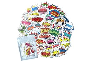 HNTR® Comic Book Stickers | 50 POW! Boom! BAM! Superhero Stickers for Kids and Adults | Fun for Sticker Book, Scrapbooks and Laptop Decoration