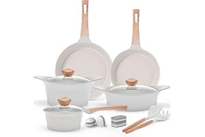 RIOVARM Ensemble de casseroles et poêles à induction en granit antiadhésif avec couvercle 11 pièces sans PFOA Essentiels de cuisine avec poêle à frire Marmite Casserole