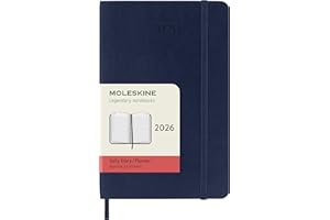 Moleskine Agenda Quotidien, Agenda Journalier 2026 12 Mois, Avec Couverture Souple et Fermeture Élastique, Format Pocket 9x14, Couleur Bleu