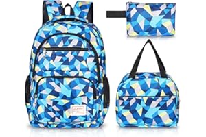 Sarmeley Backpack School Bag Lightweight for Girls Boys, 3 in 1 Book Bag Set Large Capacity, Waterproof Rucksack with Lunch Bag and Pencil Case for Kids Children Students Teenagers, Blue