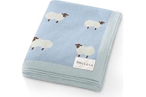 Bleu La La Dzianinowy koc do przewijania dla niemowląt, 100% bawełna, miękki, przytulny, do przewijania, do łóżeczka, pod prysznic, lista prezentów dla noworodków, niemowląt, małych dzieci (owca,