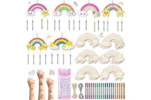 NOURDOM 12tlg Regenbogen Windspiel Bastelset Kinder, Holz Klangspiel Basteln Bastelhandwerk Kreativsets Holzbastelsets für Kinder Bastelhandwerk Kreativsets für Regenbogen Deko Mädchen Junge Kindergeburtstag