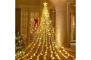 Acxilexy 2 m x 9 diod LED choinka z gwiazdą, 198 diod LED USB lampki świąteczne z 8 trybami, wodoodporne lampki choinkowe, pilot zdalnego sterowania, lampki choinkowe do dekoracji choinki