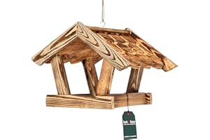 KOTARBAU® Mangiatoia per Uccelli Da Esterno - 39x27x26 cm - Legno Bruciato Chiaro - Casetta Per Uccelli - Selvatici - Design Naturale - Mangiatoia In Legno - Giardino e Balcone