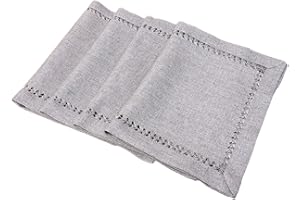 Grelucgo Set Of 4 Decorative Handmade Hemstitch Gray Dining Table Placemats, Rectangular 12 By 18 Inch