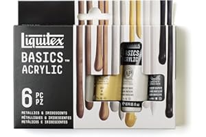 Liquitex BASICS, Set de pintura acrílica Studio, 6 tubos de 22 ml, colores metálicos e iridiscentes