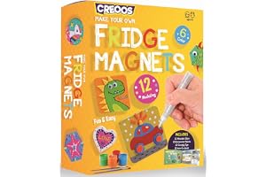 Creoos Magnetic Mini Tiles Arts & Crafts for Kids Make Your Own Fridge Magnets 12 Wood Tiles Painting Kits Toys for Girls Boys Stickers Gems Craft Summer Activities Art Set DIY Supplies Birthday Gifts