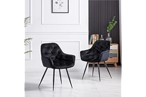‎JYMTOM JYMTOM Esszimmerstühle mit dickem Samtstoff gepolsterter Sitz, Metallbeinen, Armlehnen und Rückenlehne Eckstuhl für Lounge Wohnzimmer(schwarz,2)