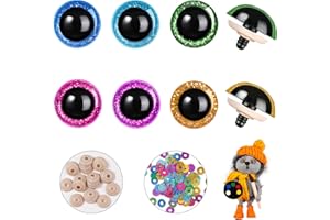 MUCUNNIA 240 PCS Yeux de Sécurité 12mm Yeux de Sécurité pour Amigurumi Paillettes Crochet Yeux avec Rondelles Yeux de Sécurité Colorés en Plastique pour Peluche et Jouet au Crochet