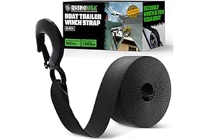 RHINO USA Cinghia per verricello per rimorchio per barche (5 cm x 6.1 m) - Resistenza alla rottura di 1800 kg - Pulegge per verricello per pontone, Waverunner, accessori per barche da pesca (Nero)
