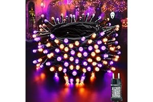 ‎MOXLED Moxled Halloween Deko Outdoor, 15M 100 LED Lichterkette Außen Strom mit Memory Funktion, 12 Modi Wasserdicht Halloween Lichterkette Lila Orange für Innen Garten Party Dekoration