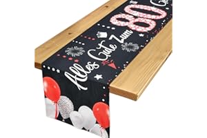 Voxisroma Decoration 80th Birthday Woman Man Table Runner, Red Black Table Decoration Birthday, 80th Birthday Decoration, 80th Birthday Party Decoration Supplies, Gifts for Woman Man 80th Birthday 183