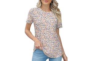 Rapbin Womens Casual Short Sleeve T-Shirts Crew Neck Pleated Tops Fashion Dressy Tunic Blouses