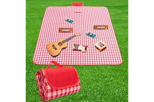 BoloShine Picnic Blankets, 200 x 200cm Waterproof Picnic Rug Foldable Outdoor Beach Blanket, Extra Large Picnic Mat Camping Blanket with Carrying Handle for Family Beach Park Hiking(Red)