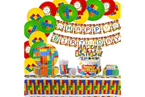 JeVenis Decorazione per Feste a Blocchi Banner di Compleanno a Blocchi di Costruzione Articoli per Feste a Blocchi di Costruzione tovaglia da Costruzione Palloncini per Piatti da Festa