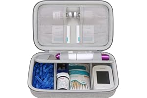 Elonbo Diabetic Supplies Reisekoffer, Glukose Meter Tragbare Aufbewahrungstasche, Insulin Pen und Medikament Tragetasche für Glukose Meter, Insulin Pen, Teststreifen, Spritzen, Nadeln, Grau.