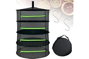 BEASAFY 4-Lagiges Trockennetz Kräuter Schwarz, Kräutertrockner Hängend Kräutertrockennetz mit 2 S-Förmigem Haken und Aufbewahrungsbeutel für Trocknen von Blumen, Samen, Kräuter, Fisch, Gemüse