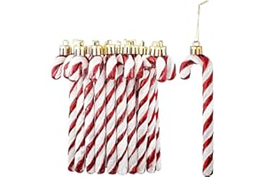 DAHI Lot de 12 Décoration Sapin de Noël, Sucre d'orge Deco Noel, à Suspendre, Boules de Noël (Rouge-Blanc)