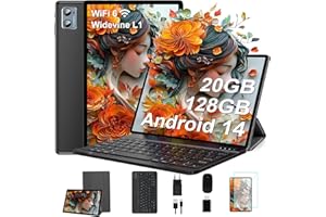 SUAAT Newest Tablet Android 14 10 Pollici 20GB RAM+128GB ROM(1TB TF),Octa-Core, WIFI 6,1.8Ghz,BT5.0, GMS, 8MP + 5MP, Type-C, OTG, Cast, Tablet PC con Custodia, Tastiera e Mouse, Nero Intenso