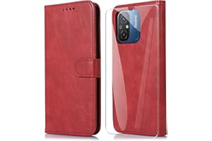 ARRYNN Funda Xiaomi Redmi 12C / Redmi 11A (6.71") con Cristal Templado Protector de Pantalla,Cover Xiaomi Redmi 12C / Redmi 11A,Premium PU Funda de Cuero con para Xiaomi Redmi 12C / Redmi 11A - Rojo