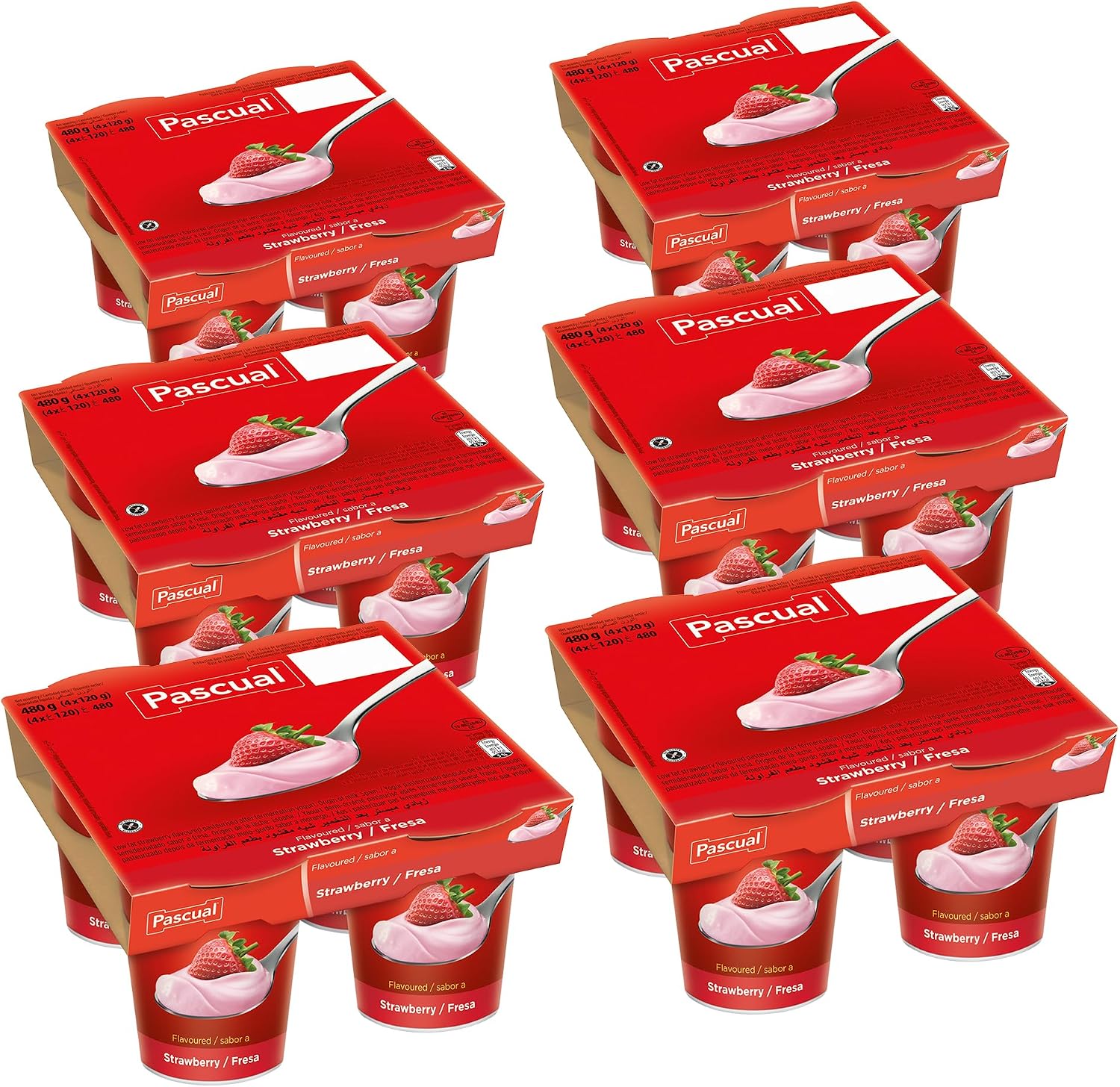 Pascual - Yogur Original Sabor Fresa - Plátano. Caja de 6 Pack de 4 x 120g. Total 24 uds.