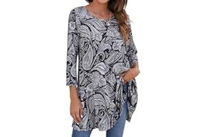 Enmain Femme Tunique à 3/4 Manches Longues Chemise Imprimée à Motifs Floraux Paisley pour Les Femmes Casual élégant Chic T-Shirt Blouses