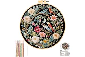 JSRQT Kit de Démarrage de Broderie avec Motif de Fleur Colibri,Point de Croix Broderie Starter pour Débutant,Couture D'art Fait à La Main Accessoires,Embroidery Starter Kit