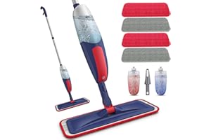 Microfibre Spray Mops for Cleaning Floors - BPAWA Flat Floor Mop with Spray Wet Dry Use for Hard Wood Laminate Wooden Tile Vinyl Flooring, Dust Mop with 2x 550ML Bottles and 4x Reusable Washable Pads