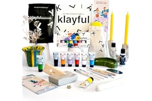 KLAYFUL- Kit Argilla Bianca Senza Cottura 1,5kg per Principianti – Kit Ceramica Fai da Te | Strumenti, Colori Classici, Pennelli, Smalto, Guida Passo a Passo