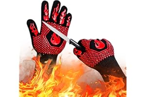 Kawaology Guantes Barbacoa, Guantes para BBQ Horno Resistentes al Calor hasta 800℃ para Cocina, Hornear, Parrilla, Microondas, Chimenea Certificados EN407 (Rojo 2)