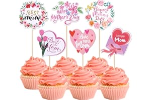 Xsstarmi 36 Pack Happy Mother's Day Cupcake Toppers Flower Love You Mom Cupcake Picks Best Mom Cupcake Decorations for Happy Mother's Day Theme Birthday Party Cake Decorations Supplies