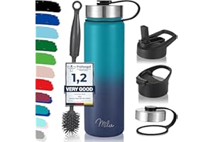 Milu Borraccia Termica Acciaio Inox – 500ml, 750ml, 1000ml (+3 coperchi) - Bottiglia Acqua Termos Senza BPA, Isolato Sottovuoto, A Prova di Perdite Anche per Acido Carbonico (Blu Verde, 750ml)