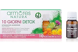 Armores Natura Integratori Alimentari, 10 Giorni Detox, Integratore Depurativo e Drenante per la Normale Funzione Epatica, a Base di Estratti Vegetali e Colina, Vegano, 10 Flaconcini