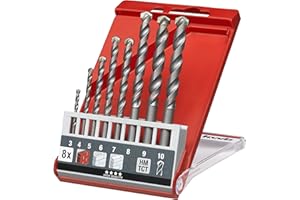 kwb 8-częściowy zestaw wierteł do betonu Ø 3-10 mm z okrągłym trzonkiem, zestaw wierteł do kamienia o popularnych rozmiarach, takich jak 6 mm, 8 mm i 10 mm, wiertło ścienne do wiertarek udarowych i