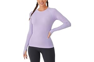 BAYDI Long Sleeve Tops Women Seamless Workout Shirts Base Layer with Thumb Holes for Running Training Gym Athletic Casual T-Shirts