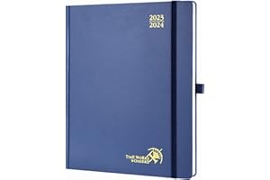 POPRUN Agenda Scolaire 2023 2024 Semainier 26,5 x 21,5 cm, Planner Vertical 17 Mois D'août 2023 à déc 2024 Couverture Rigide avec Intervalle Horaire, Papier Certifié FSC® 80 g/m²-Bleu Marine