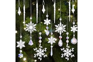 YEAHBOOM 16PCS Acrílico Decoración Navideña, Transparente Carámbanos Copo de Nieve con Cristal K9, árbol de Navidad Adornos Colgantes Conjuntos