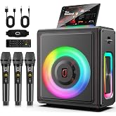 HWWR Karaoke Professional, Portable Bluetooth 5.3 Speaker, Karaoke 3 Wireless Microphones, Karaoke Vintage Leather Speaker 30