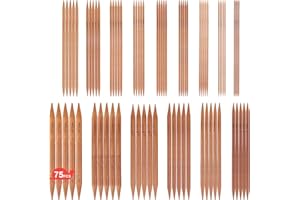 ARPDJK - Set di 75 ferri da maglia in bambù, 15 misure da 2 mm a 10 mm, ferri da maglia a doppia punta, lunghezza 15 cm, per principianti e professionisti, per calze, guanti e sciarpe