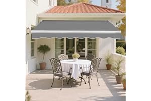 Green Bay 3 x 2.5m DIY Patio Retractable Manual Awning Garden Sun Shade Canopy Gazebo Grey with Fittings and Crank Handle